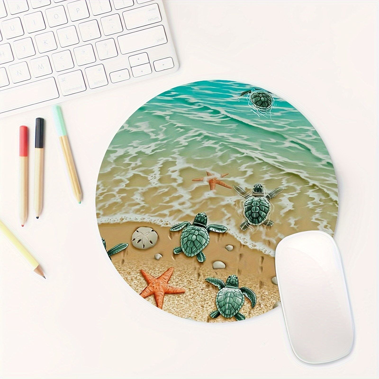 Desk Setup Productivity - Tapis de souris rond tortue étoile