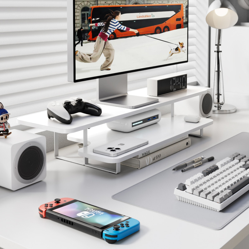 Support d'écran en noyer massi - Desk Setup For Laptop And Monitor avis et prix