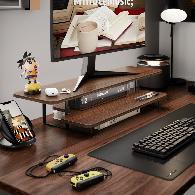 Support d'écran en noyer massi - Desk Setup For Laptop And Monitor avis et prix