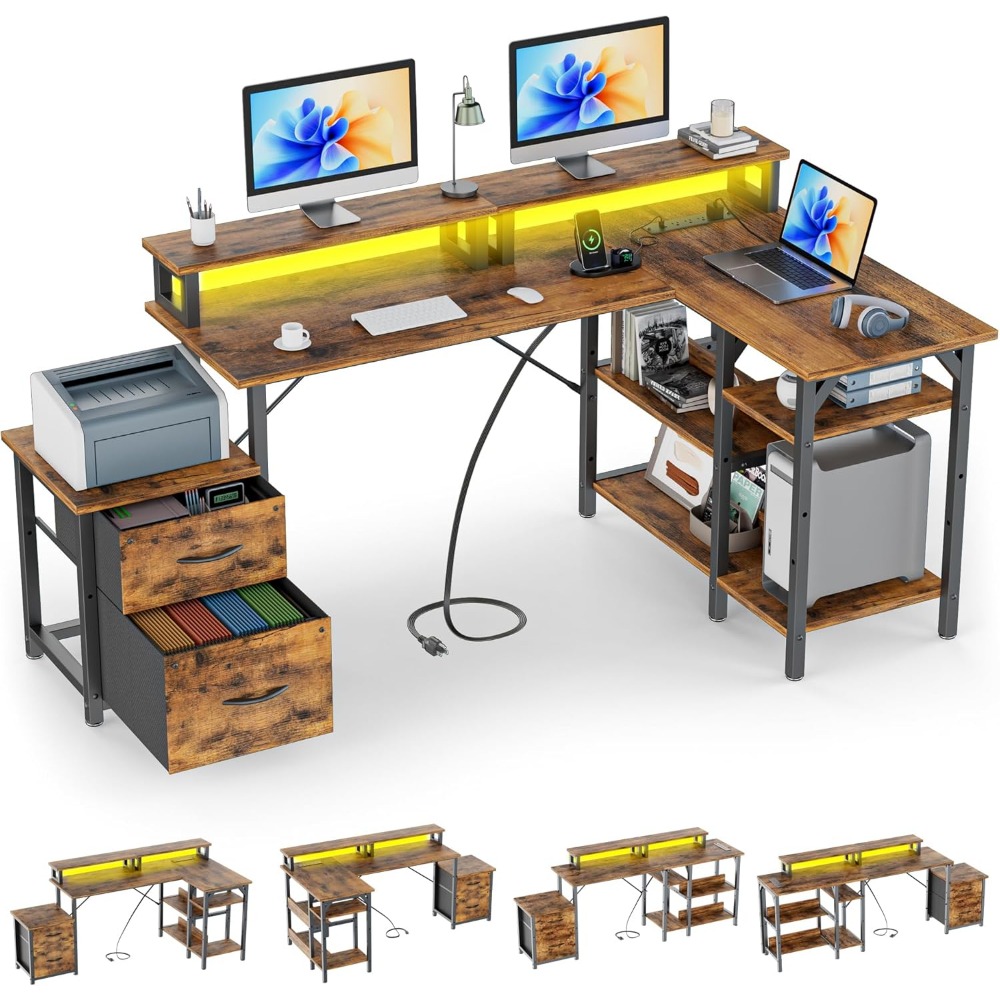 Bureau d'angle en L ou long av - Desk Setup Corner avis et prix