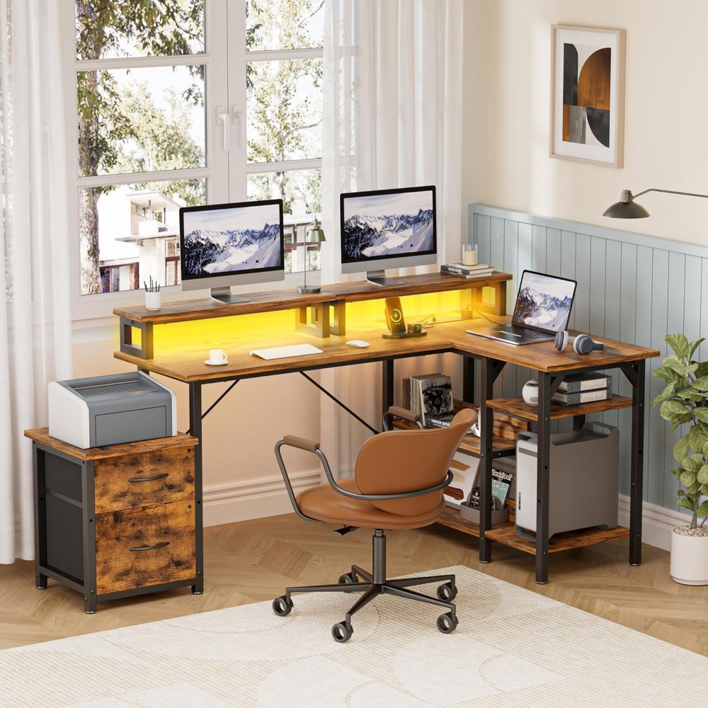 Bureau d'angle en L ou long av - Desk Setup Corner avis et prix