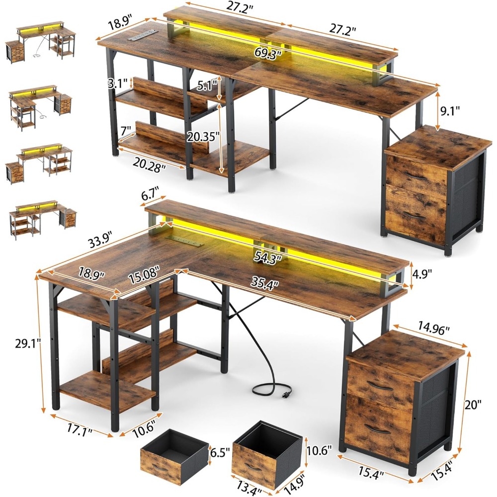 Bureau d'angle en L ou long av - Desk Setup Corner avis et prix